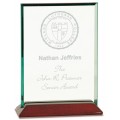 Beveled Rectangle Jade Glass Award with Piano Finish Base 